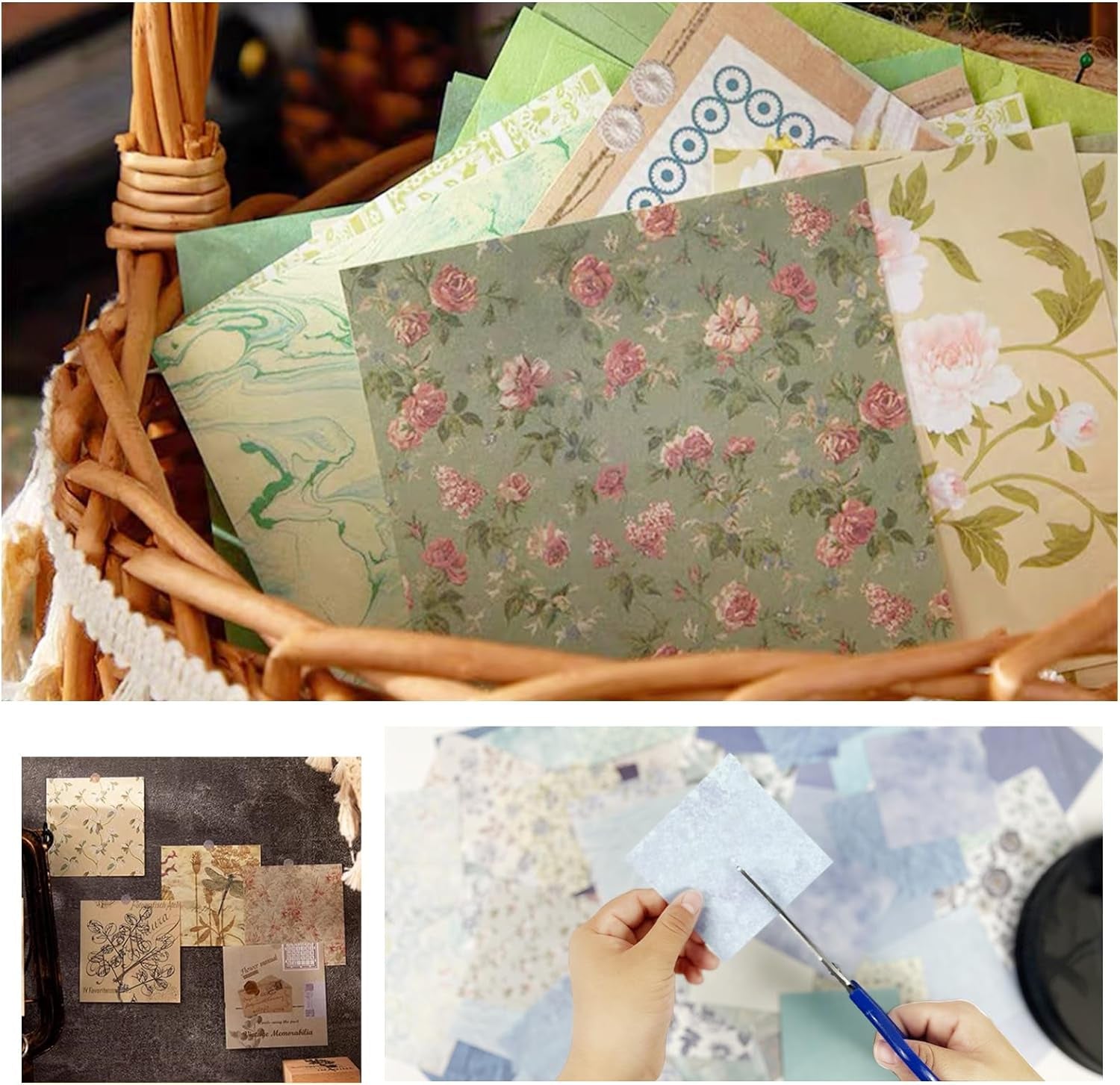 Vintage Scrapbook Paper Pack - 600 Sheets Colorful Decorative Paper Aesthetic Stationery Journaling Supplies Scrapbooking Paper for Writing Drawing Travel Journal DIY Art Craft, CB-701 (CB-801)