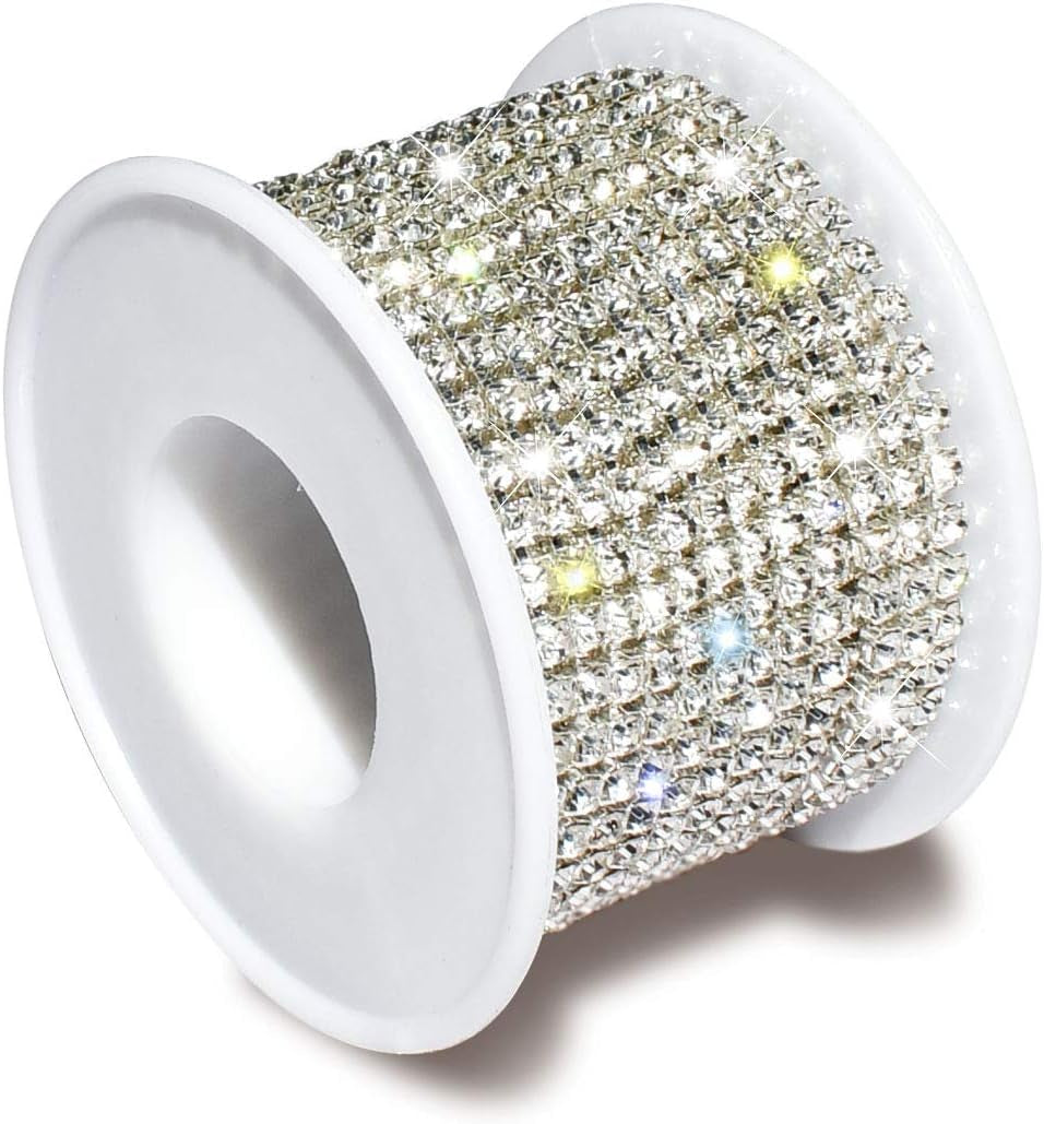 1 Roll 10 Yards 3MM Crystal Rhinestone Close Chain Trim for Sewing Craft DIY Decoration Jewelry AB Color Crystal Claw Chain Rhinestone Cup Chain Rhinestone Chain Trimming for Wedding Clear Trim (SS12)
