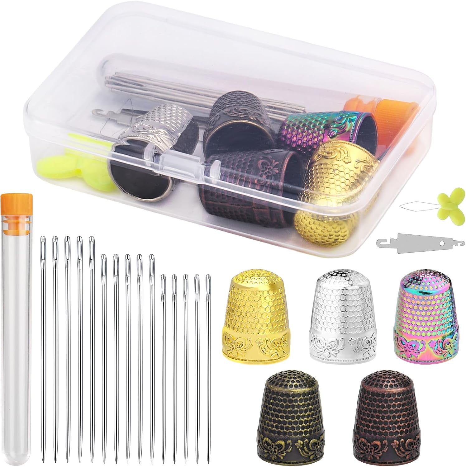 8 Pcs Metal Sewing Thimble, Adjustable Thimble for Hand Sewing Finger Protector,Diy Sewing Tools Accessories, Sewing Thimble Cap with Plastic Storage Box