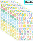 10 Sheets Colorful Letter Stickers for Kids 890 Alphabet Stickers Waterproof Water Bottle Vinyl Letter Sticker Scrapbook ABC Stickers for DIY Crafts, Card Wrapping, Handmade Labels, Name Stickers