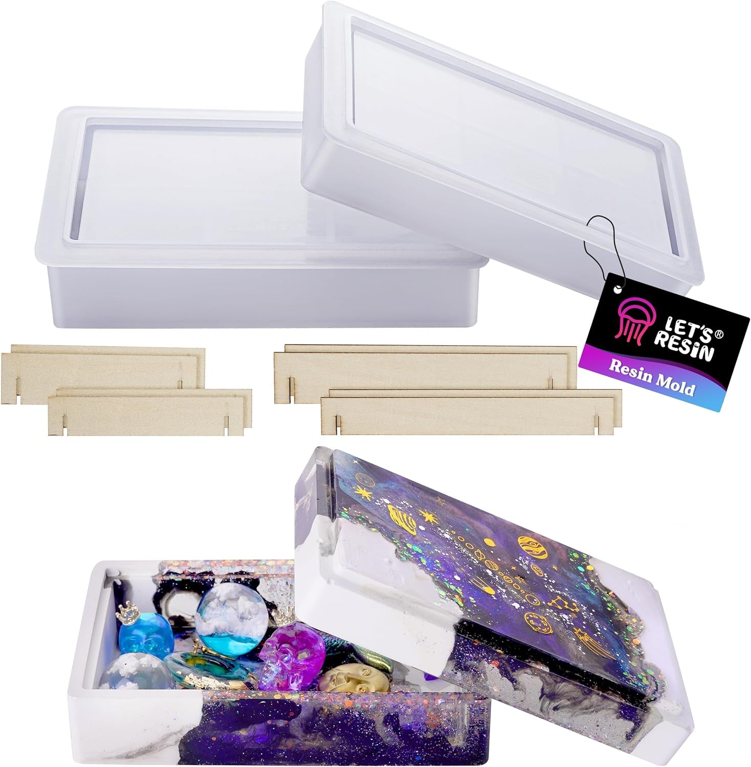 Storage Box Molds, Silicone Resin Box Molds, Storage Container with Sliding Lid Design, Epoxy Molds Silicone for Resin Casting, Jewelry, Tarot Cards, Makeup
