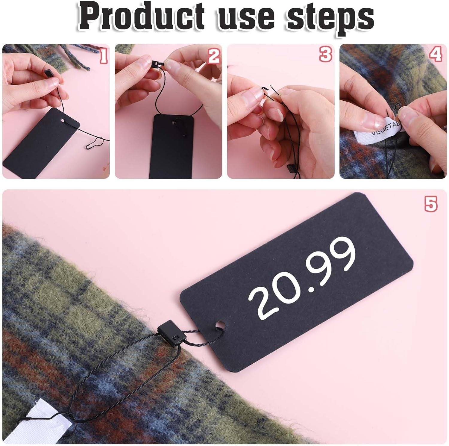 300 Set Black Price Tags with String Gift Tags with Safety Pins Custom Clothing Tags Black Paper Hang Tags String Product Tags for Clothes Crafts Display