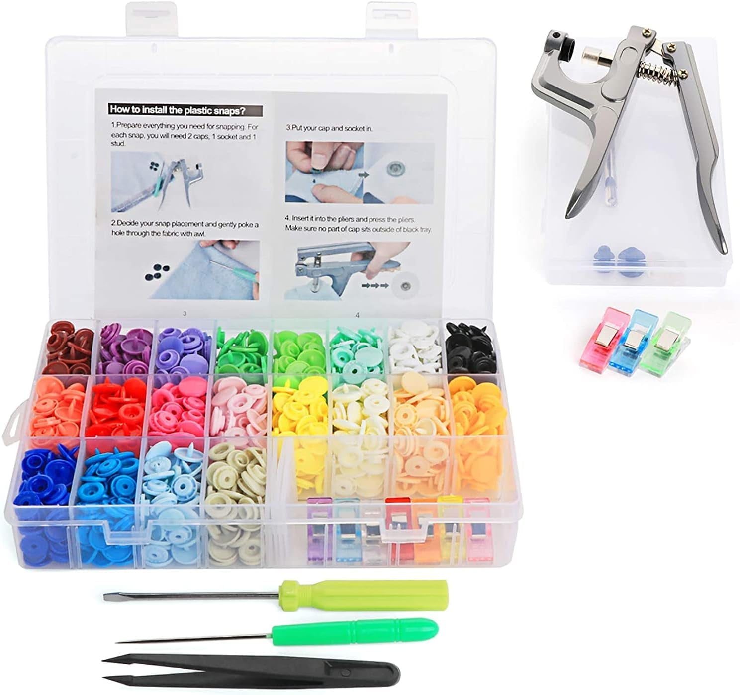400 Sets Snap Fasteners Kit, Snap Pliers+20 Colors T5 Plastic Snap Buttons, Fasteners Poppers Press DIY Studs Tools with 2 Storage Boxes, Snap Set for Sewing,Clothing and Crafting