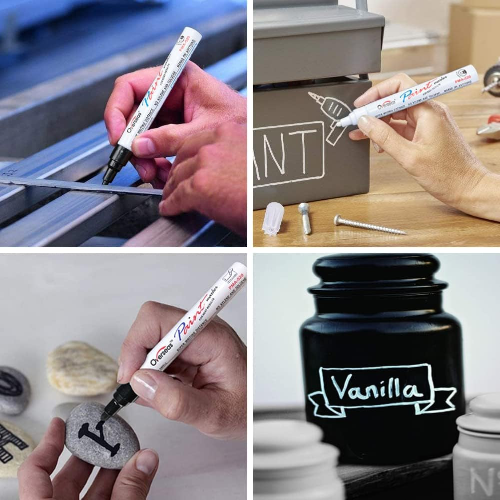 White and Black Paint Pens Paint Markers - 6 Pack Permanent Oil Based Paint Pen, Medium Tip, Quick Dry and Waterproof Marker for Rock, Wood, Metal, Plastic, Canvas, Glass, Ceramics, Rubber, Stone