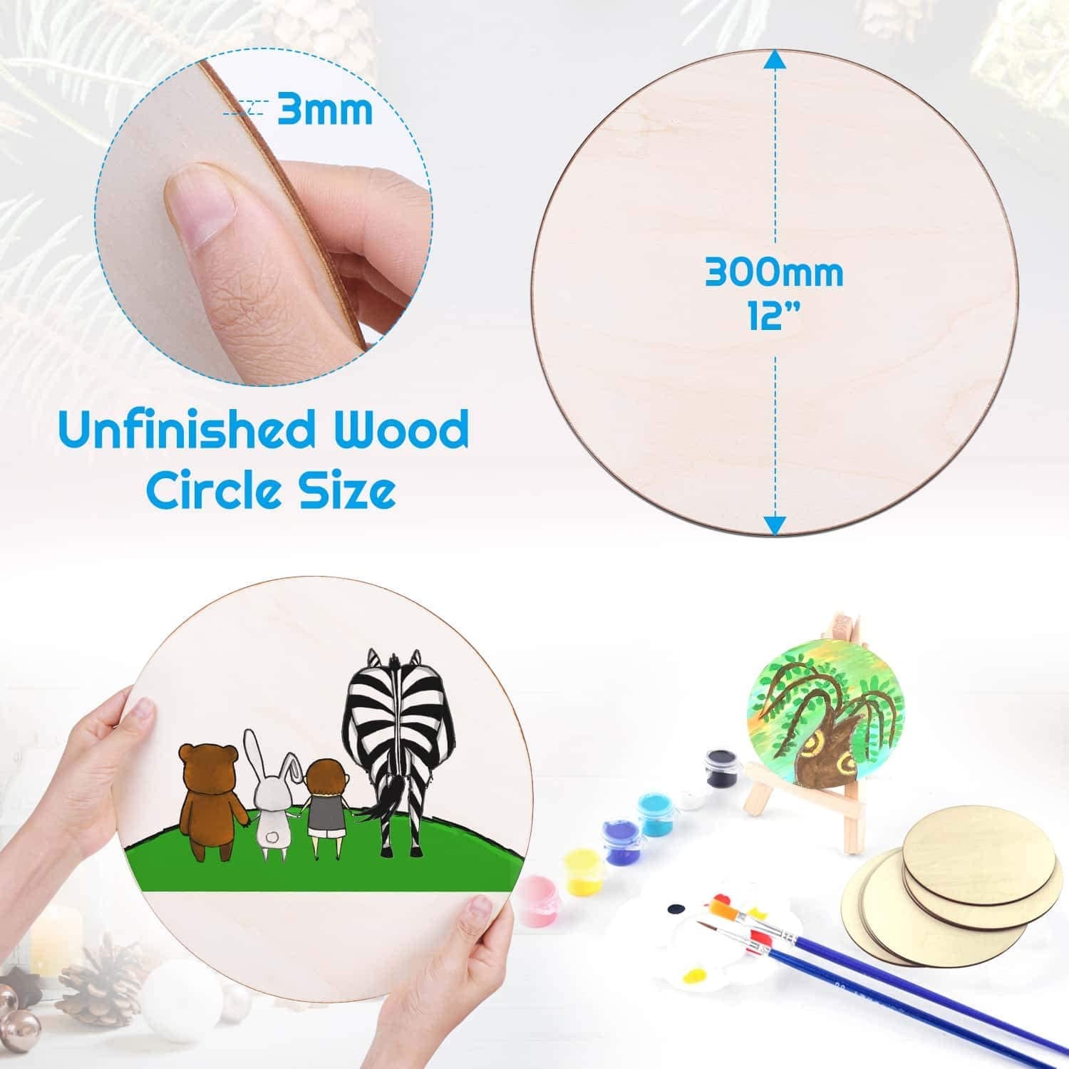 Wood Circles for Crafts,  12 Pack 12 Inch Unfinished Wood Rounds Wooden Cutouts for Crafts, Door Hanger, Door Design, Wood Burning