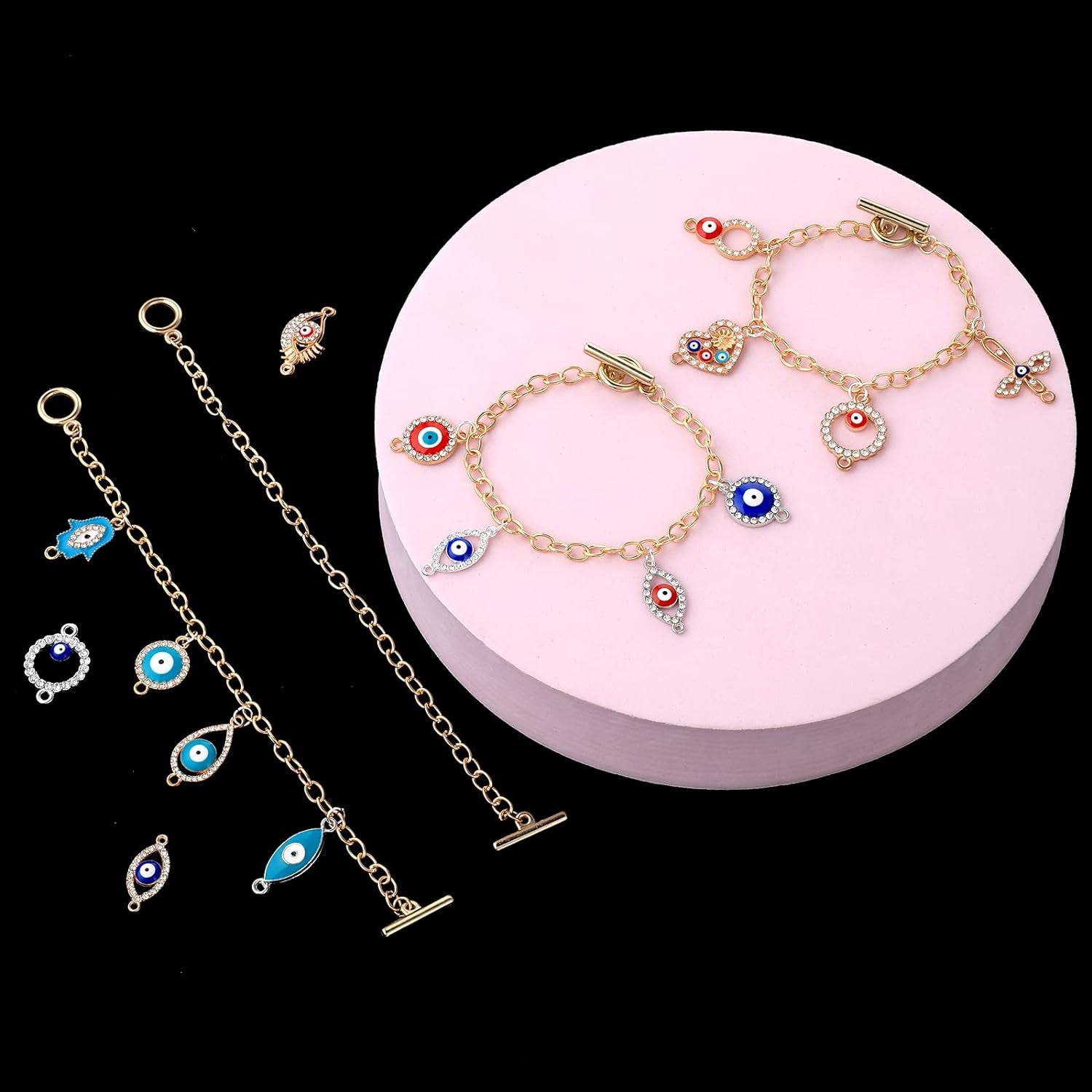 12 Pcs Bracelet Chains for Jewelry Making, Chain Bracelet for Women, Link Chain Bracelets with OT Toggle Clasp, Charm Bracelets for Jewelry Making (Gold)