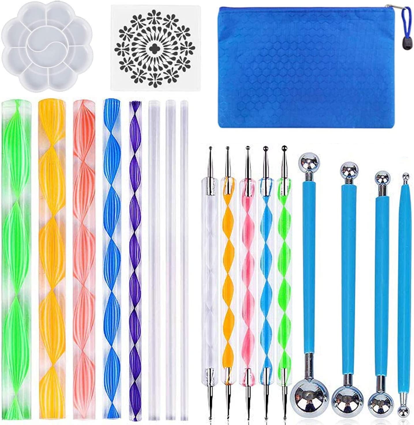 19PCS Mandala Dotting Tools Set with a Zipper Storage Bag for Painting Rocks,  Mandala Stencil Ball Stylus Paint Tray Set