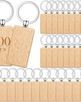 50 Pcs Wooden Keychain Blanks Laser Engraving Blanks Wood Blanks Key Chain Bulk Unfinished Wooden Key Ring Key Tag for DIY Gift Crafts