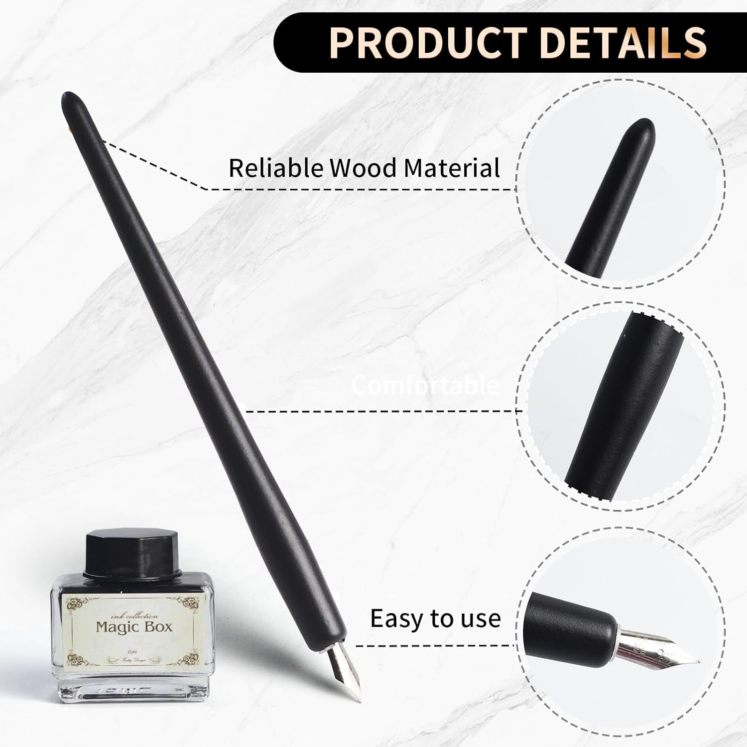 Dip Pen for Drawing with Ink - Antique Wooden Calligraphy Kits for Beginners with 6 Replaceable Nibs