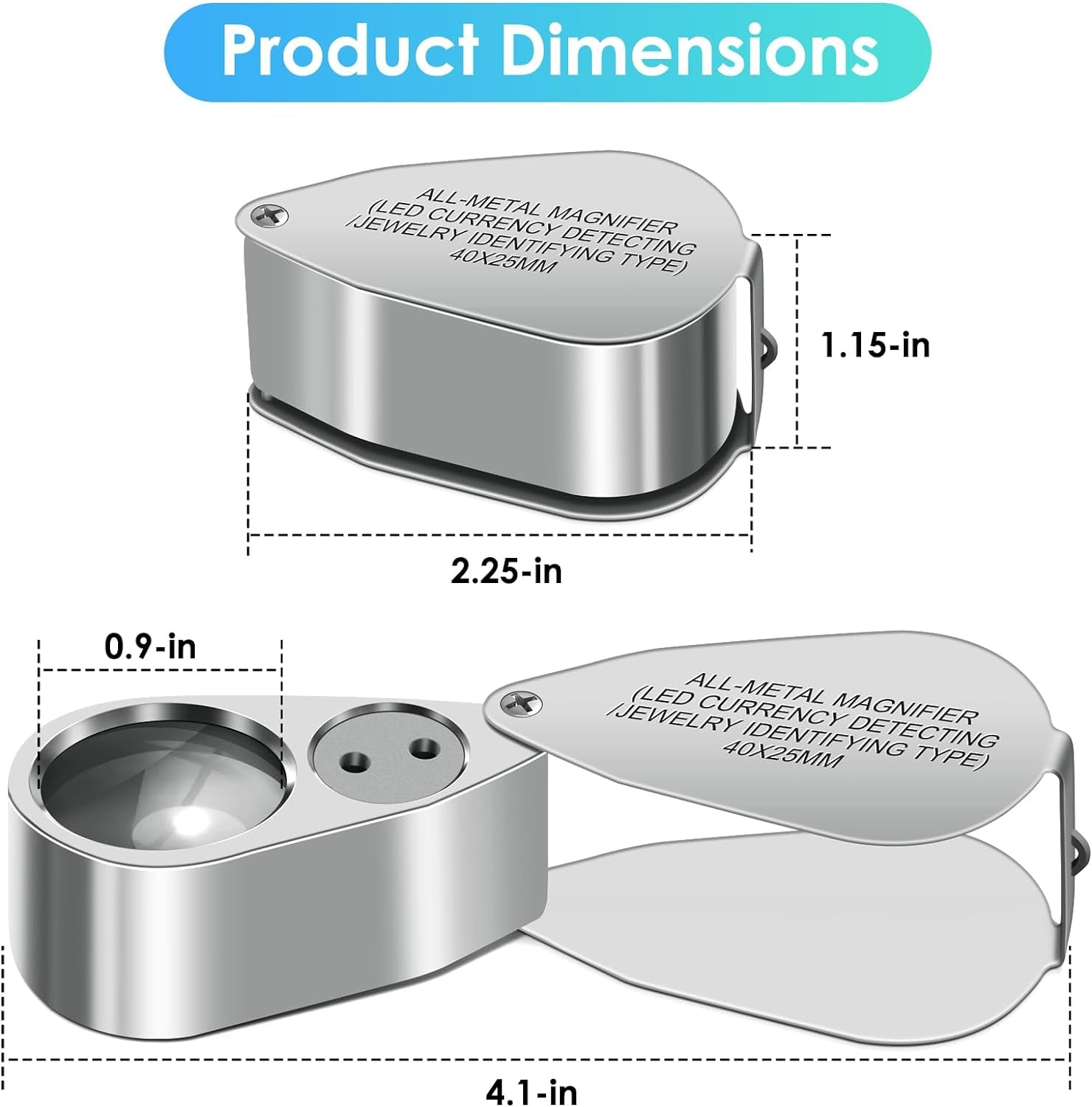 40X Jewelers Loupe Magnifier Magnifying Glasses, LED/UV Illuminated Jewelry Loop Pocket Folding Magnifying Glass with Metal Construction for Close Work, Gardening, Kids, Stamp, Rock Collecting