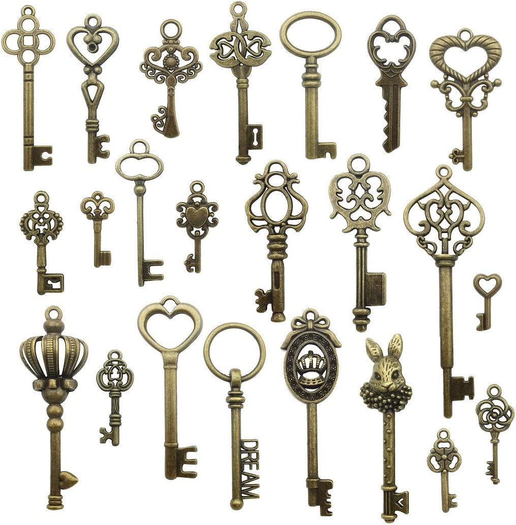 Vintage Skeleton Key in Antique Bronze Style - Set of 46Pcs (HM107)