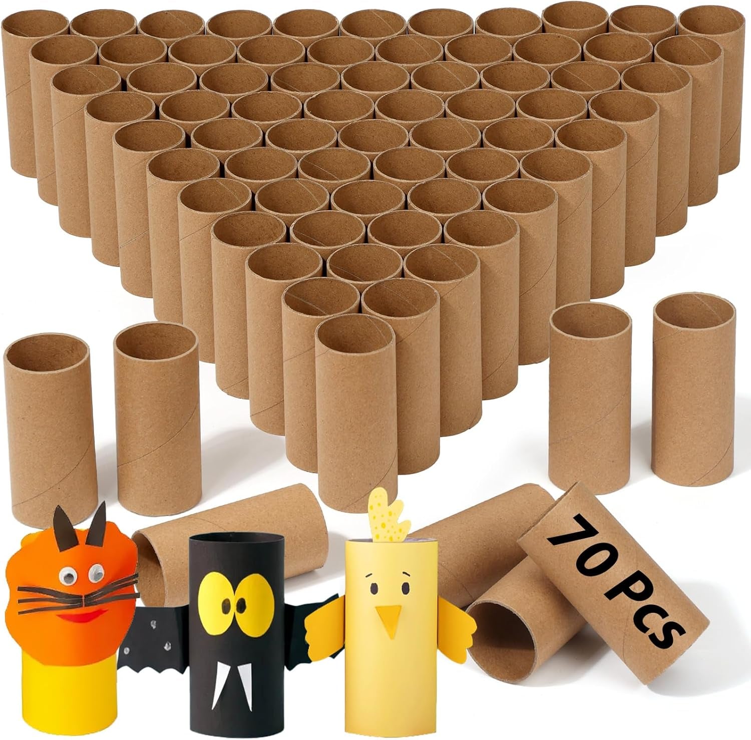70 Pieces Cardboard Tubes for Crafts, Brown Kraft Toilet Paper Rolls for Crafts - 1.5 X 3.2 Inches Strong and Pressure-Resistant Tubes for School Supplies Classrooms Kids DIY Art