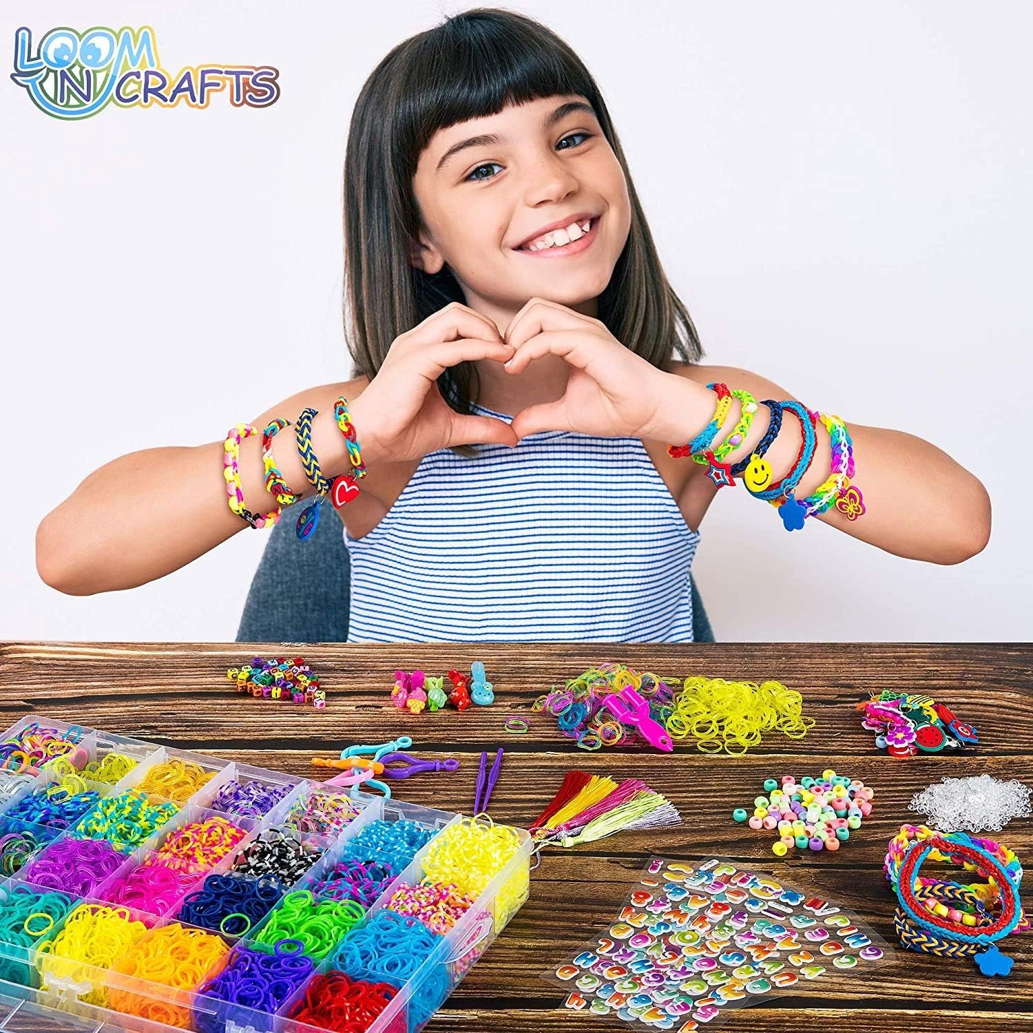 11,900+ Rubber Band Bracelet Refill Kit - 11,000 Premium Loom Bands in 28 Bright Colors, 600 S-Clips, 200 Beads, 30 Charms, 52 ABC Beads - Loom Bracelet Making Kit in a Huge Giftable Case