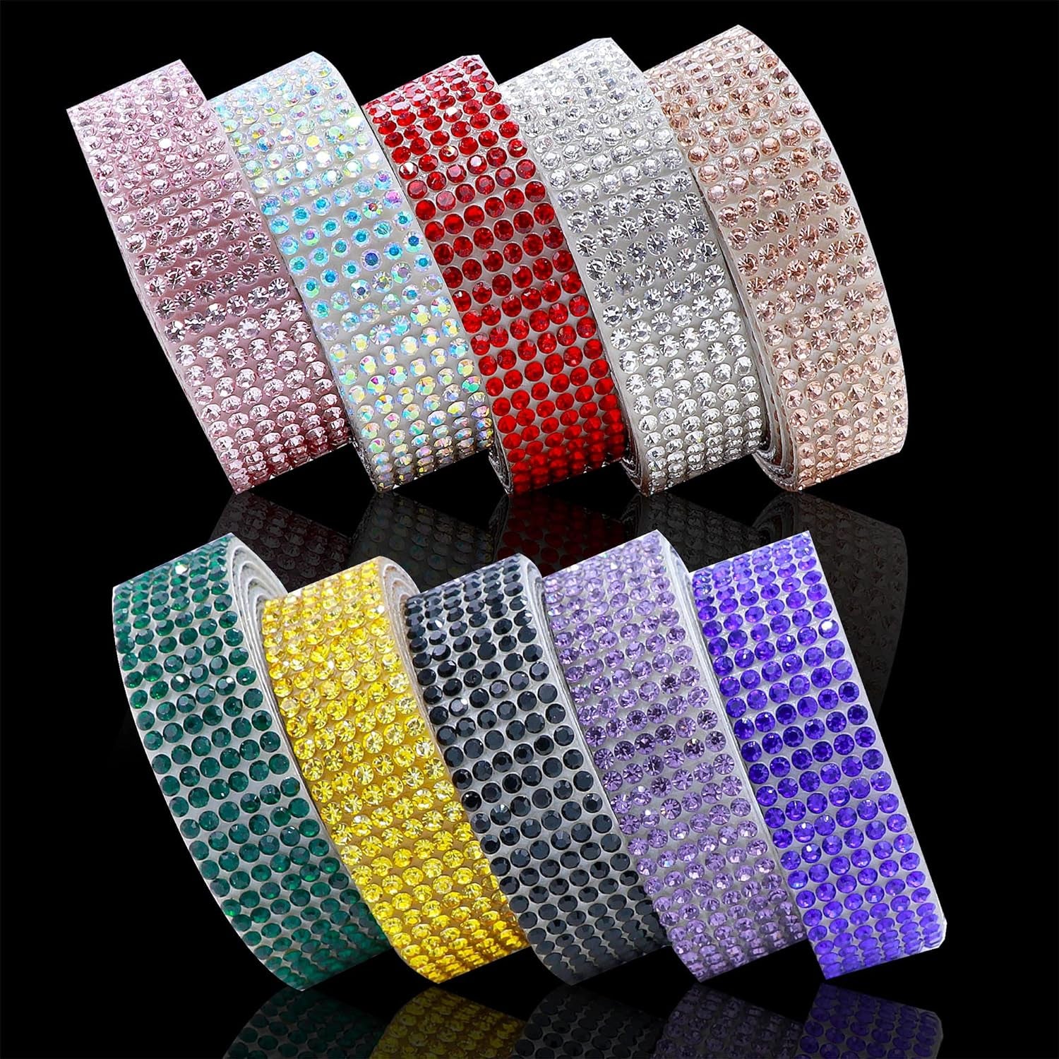 10 Rolls Self Adhesive Rhinestone Ribbon Crystal Diamond Sticker Bling Ribbon DIY Decoration with 2 Mm Rhinestones for DIY Arts Crafts,Wedding Party Decor,Car Phone Decoration.(Each Roll 1 Yard)