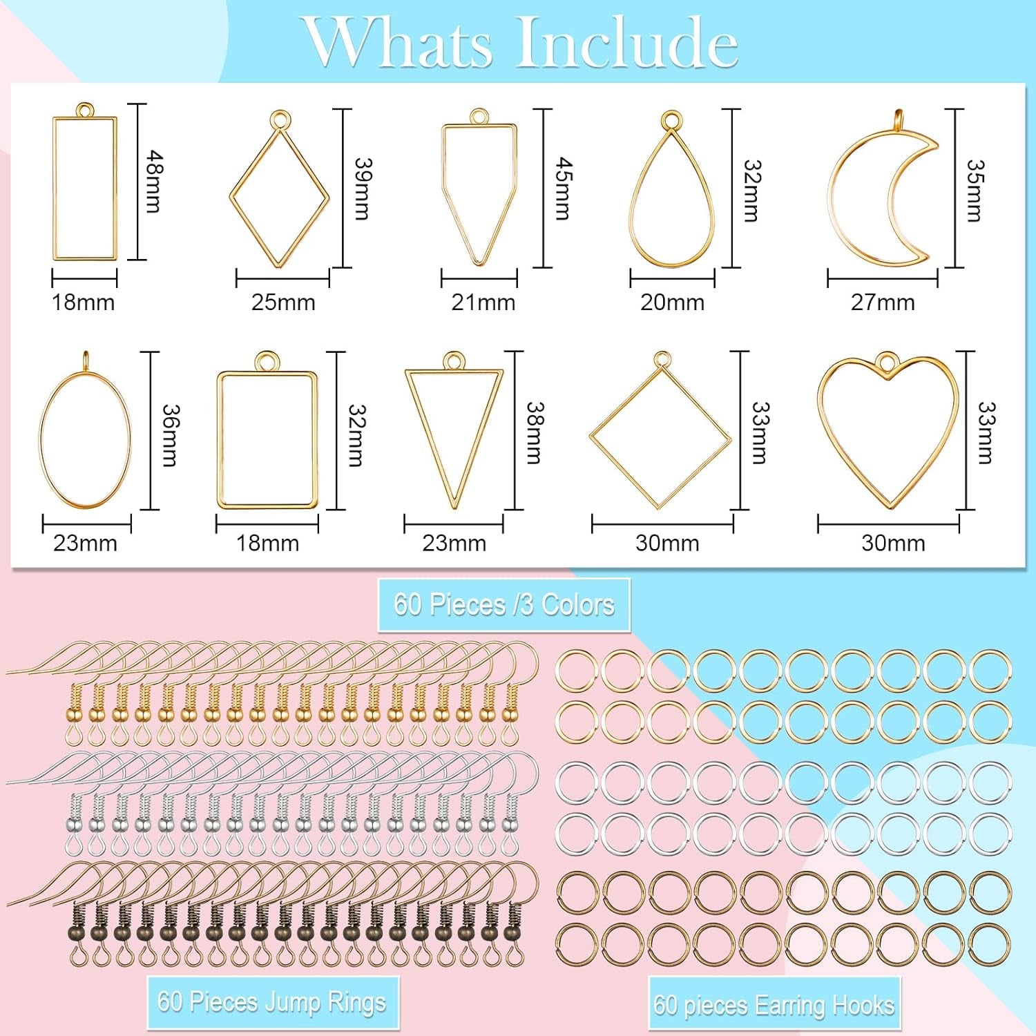 180 Pieces Open Bezels for Resin Jewelry Making Kit Hollow Frame Pendants Resin Craft Assorted Geometric Frame Charms for Resin Casting Necklace Earring