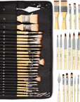 26Pcs Paint Brush Set, Professional Paintbrushes with Palette Knife and Cloth Roll, Artist Paint Brushes for Acrylic Painting, Oil, Watercolor & Gouache, Adults Kids Art Painting Tools Supplies