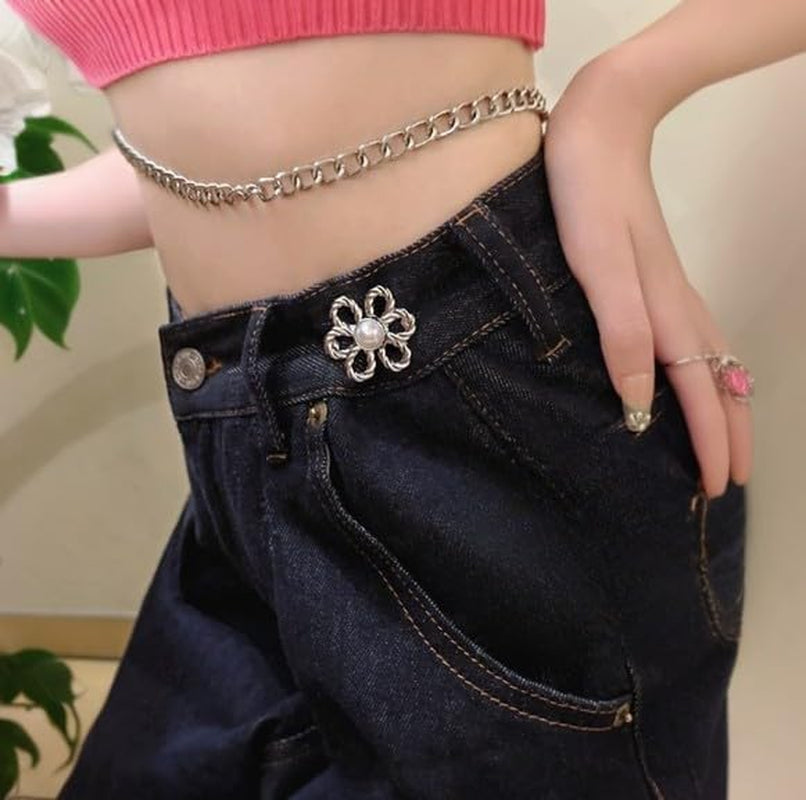 Flower Jeans Button 10 Sets Pant Waist Tightener, Adjustable Waist Buckle Sets No Sew and No Tools Detachable Decorative Waist Buckles, Jean Buttons Pins for Loose Jeans, Pants, Skirts (No Sew)
