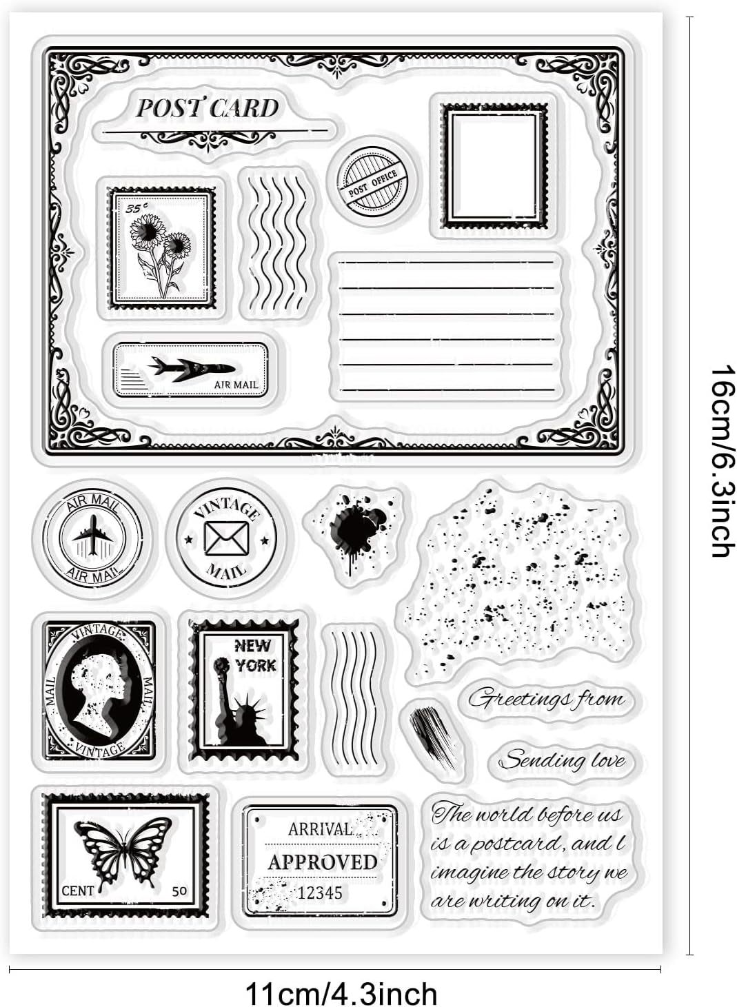 Postcard Border Edge Silicone Clear Stamp Postmark Transparent Silicone Stamp Vintage Rubber Stamp for Scrapbook Journal Card Making