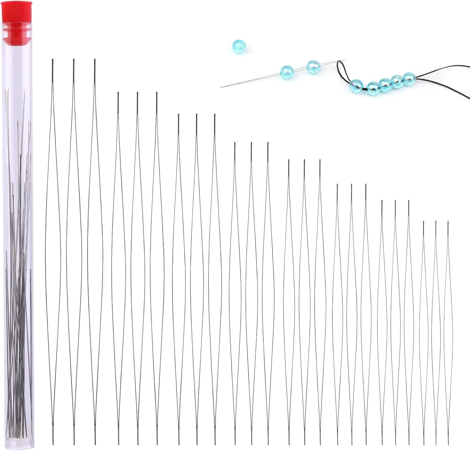 Beading Needles Set 24 Pcs Big Eye Beading Needles Opening Beading Needles Seed Beads Needles Collapsible Beading Needles with Storage Tube for Bracelets and Jewelry Making