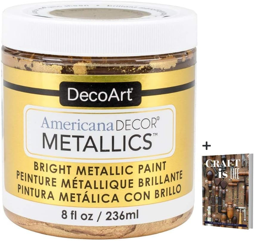 Americana Decor Metallics 24K Gold Paint - 8Oz Metallic 24K Gold Acrylic Paint - Water Based Multi Surface Paint for Arts and Crafts, Home Decor, Wall Decor, Gilding Paint &amp; Touch Ups + E-Book