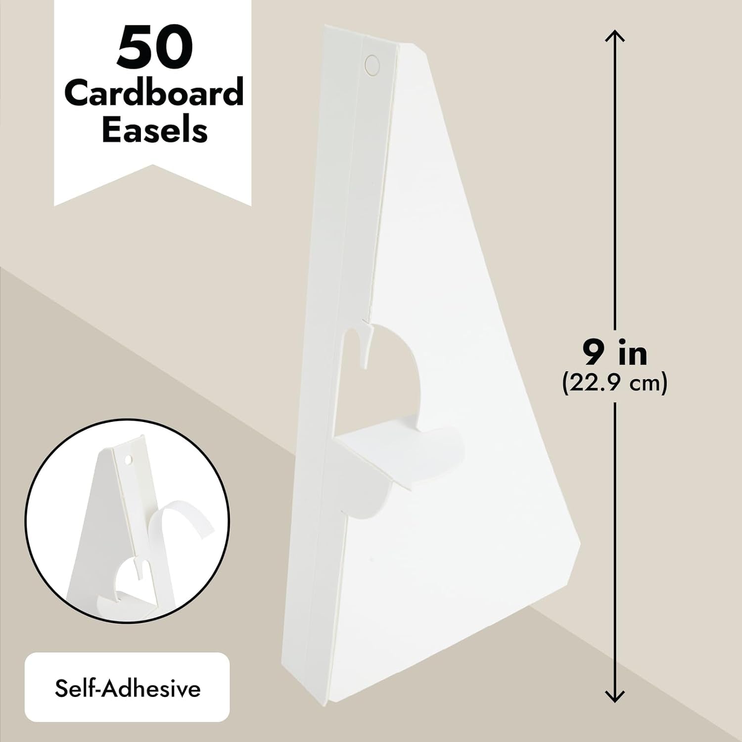 50 Pack Self Stick 9 Inch Cardboard Easel Backs, Picture Frame and Art Stand for Painting, Photos, Artwork, Crafts (White)