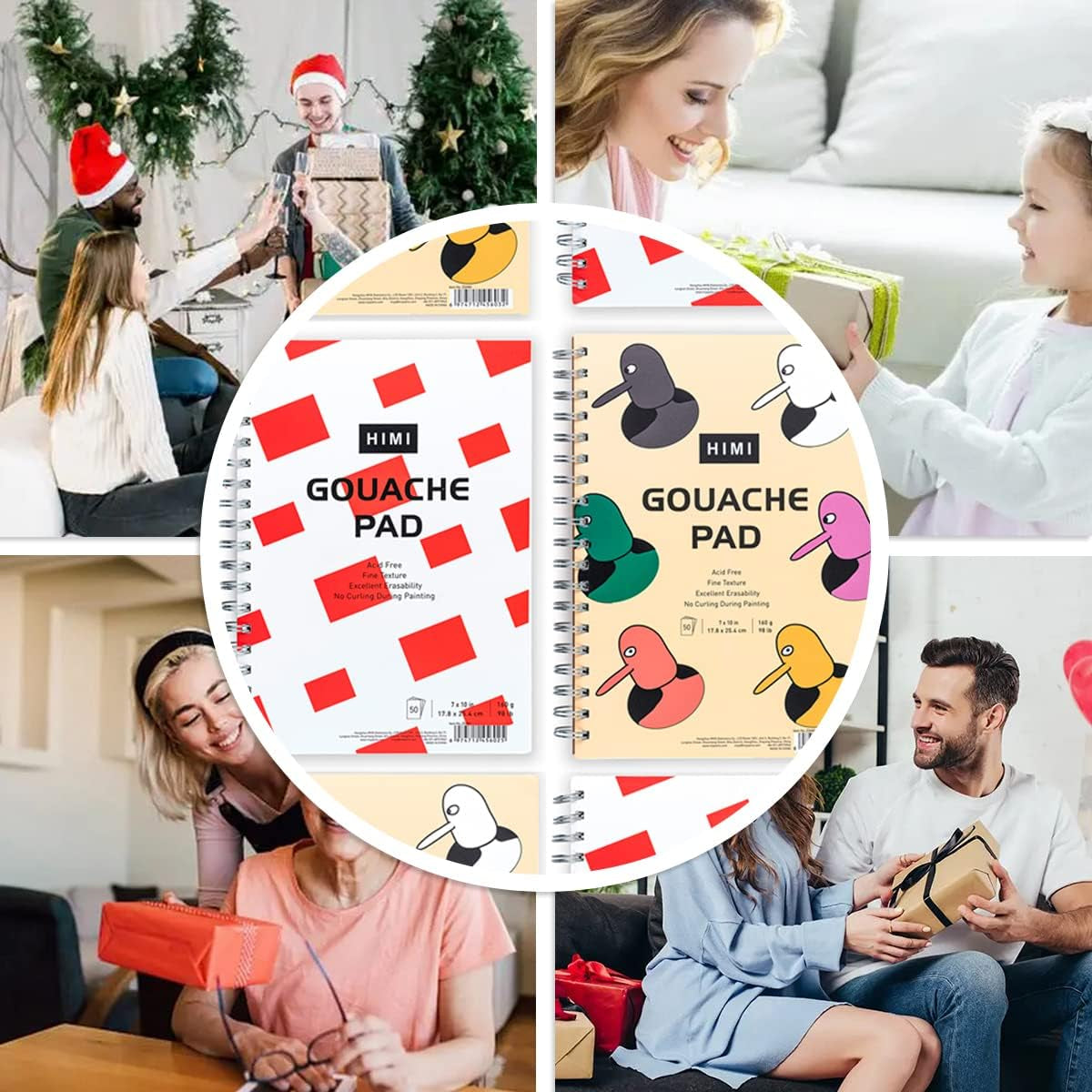 Gouache Pad 7X10''(98Lb/160G) 50 Sheets Mix Paper Pad, Side Wire Bound, Fine Texture, in Gouache Acrylic Art Pad for Sketching, Ink Sketch Book, Art Supplies Drawing Pad Gift （Square）