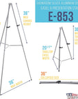 66" High Gallery Silver Aluminum Display Easel and Presentation Stand - Large Adjustable Height Portable Tripod, Holds 25 Lbs - Floor and Tabletop, Display Paintings, Signs, Posters