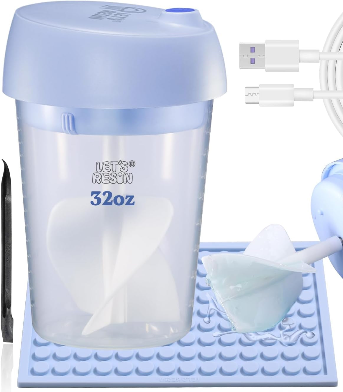 Upgraded Auto Resin Mixer, Hands-Free Easy Clean Epoxy Resin Mixer with Silicone Mixing Cup, Rechargeable Electric Epoxy Resin Mixer for 24Fl.Oz, for Epoxy Resin(Patented)