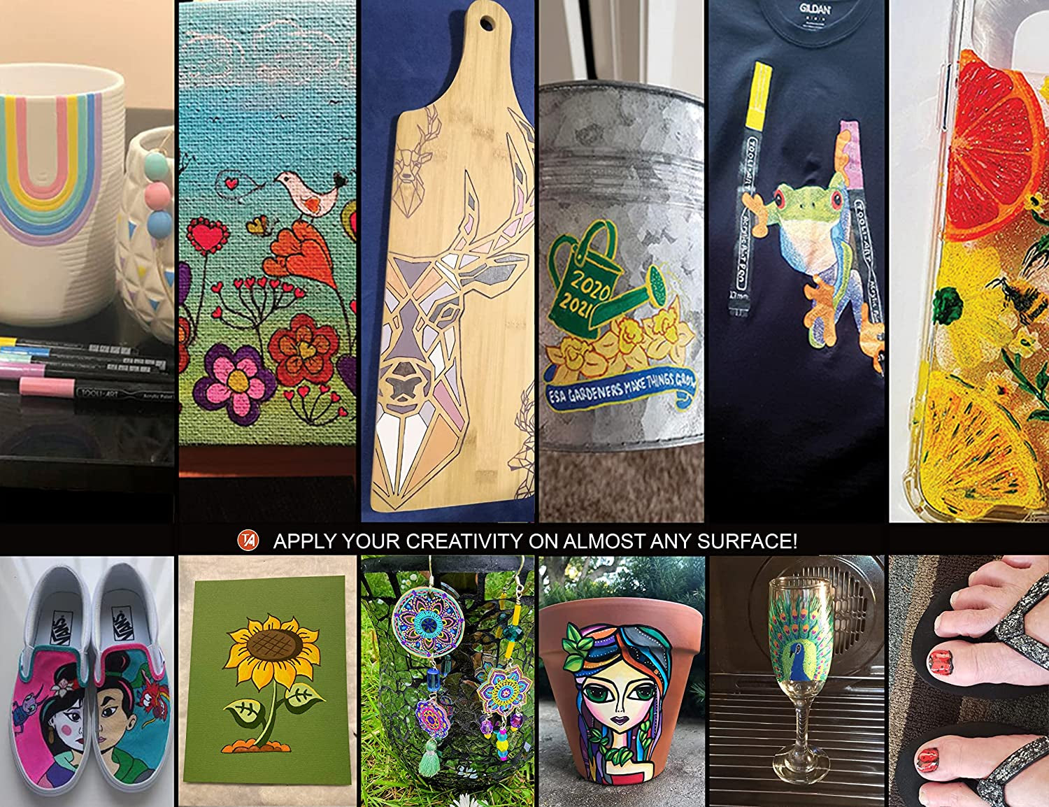 24 Metallic Acrylic Paint Pens Markers Set 0.7Mm Extra Fine and 3.0Mm Medium Tip Combo for Rock Painting, Pebbles, Canvas, Glass, Mugs, Journals, Most Surfaces. Non-Toxic, Waterbased, Quick Drying