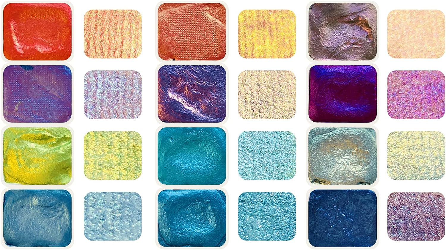 Metallic Watercolour Paints Handmade Glitter Shimmering Double Color Watercolour Solid Paint Include 12 Colors Water Colour in Portable Tin Box for Artists, Professionals