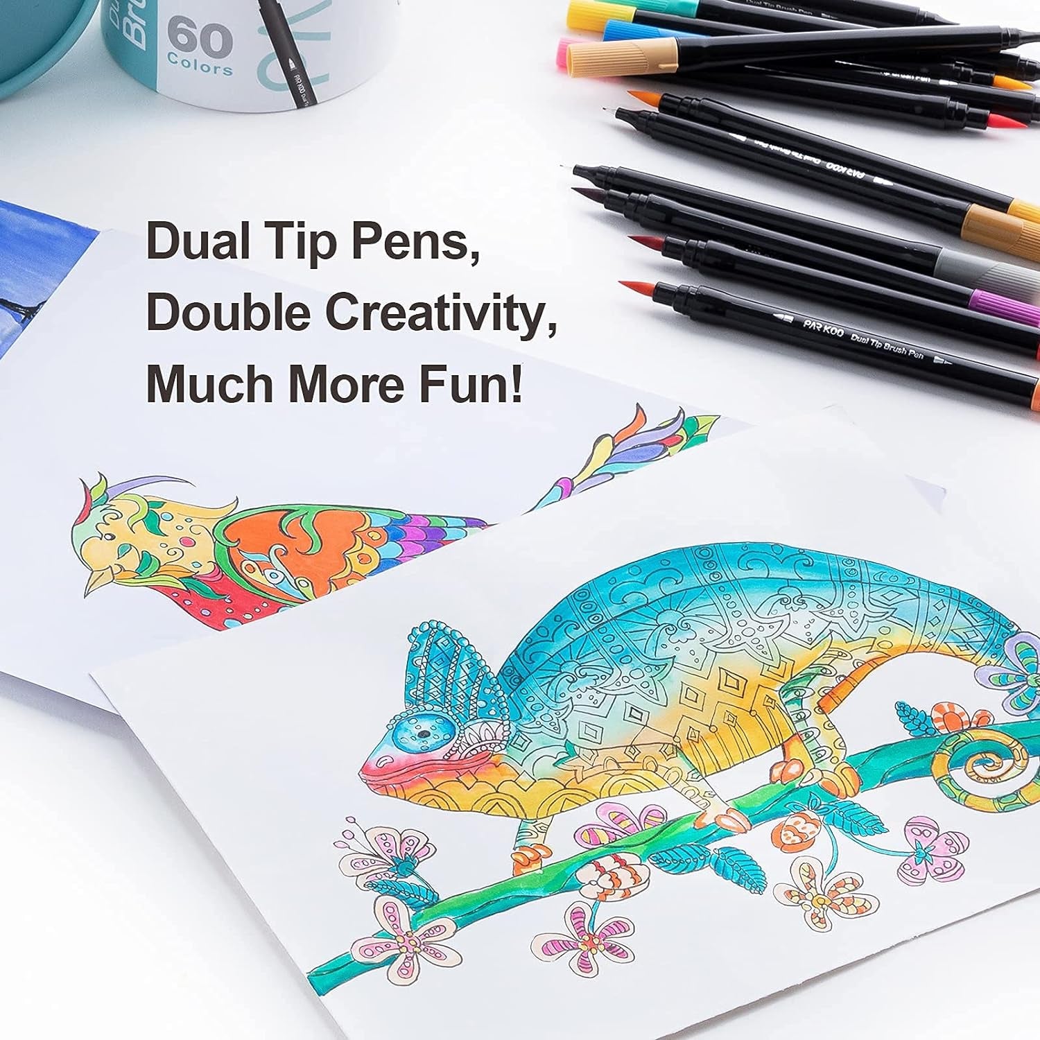 Dual Brush Marker Pens for Coloring Books, 60 Colors Artist Fine and Brush Tip Coloring Markers for Journaling Kid Adult Drawing Note Taking Writing Planning Calligraphy