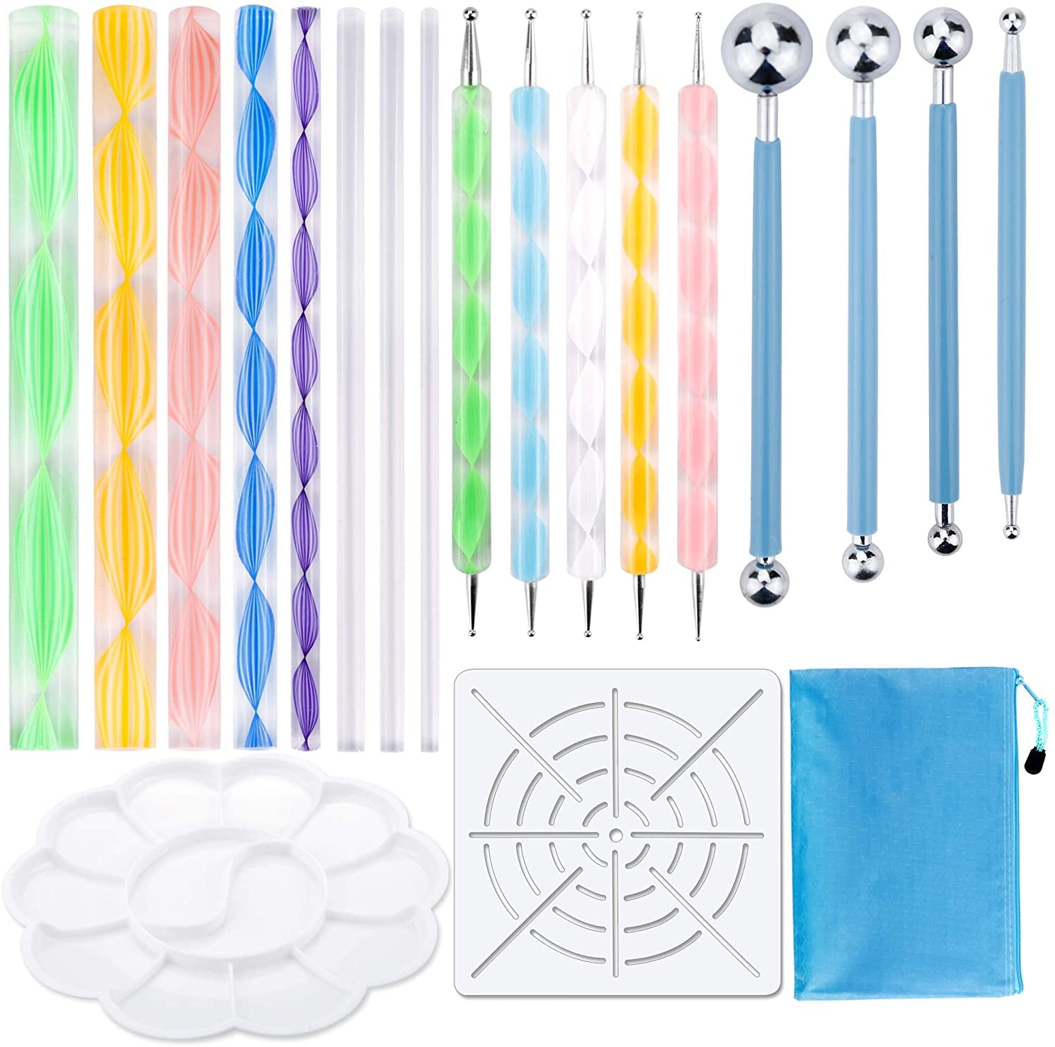 19Pcs Mandala Dotting Tools Set Pen Dotting Tools Mandala Stencil Ball Stylus Paint Tray for Painting Rocks, Coloring, Drawing and Drafting