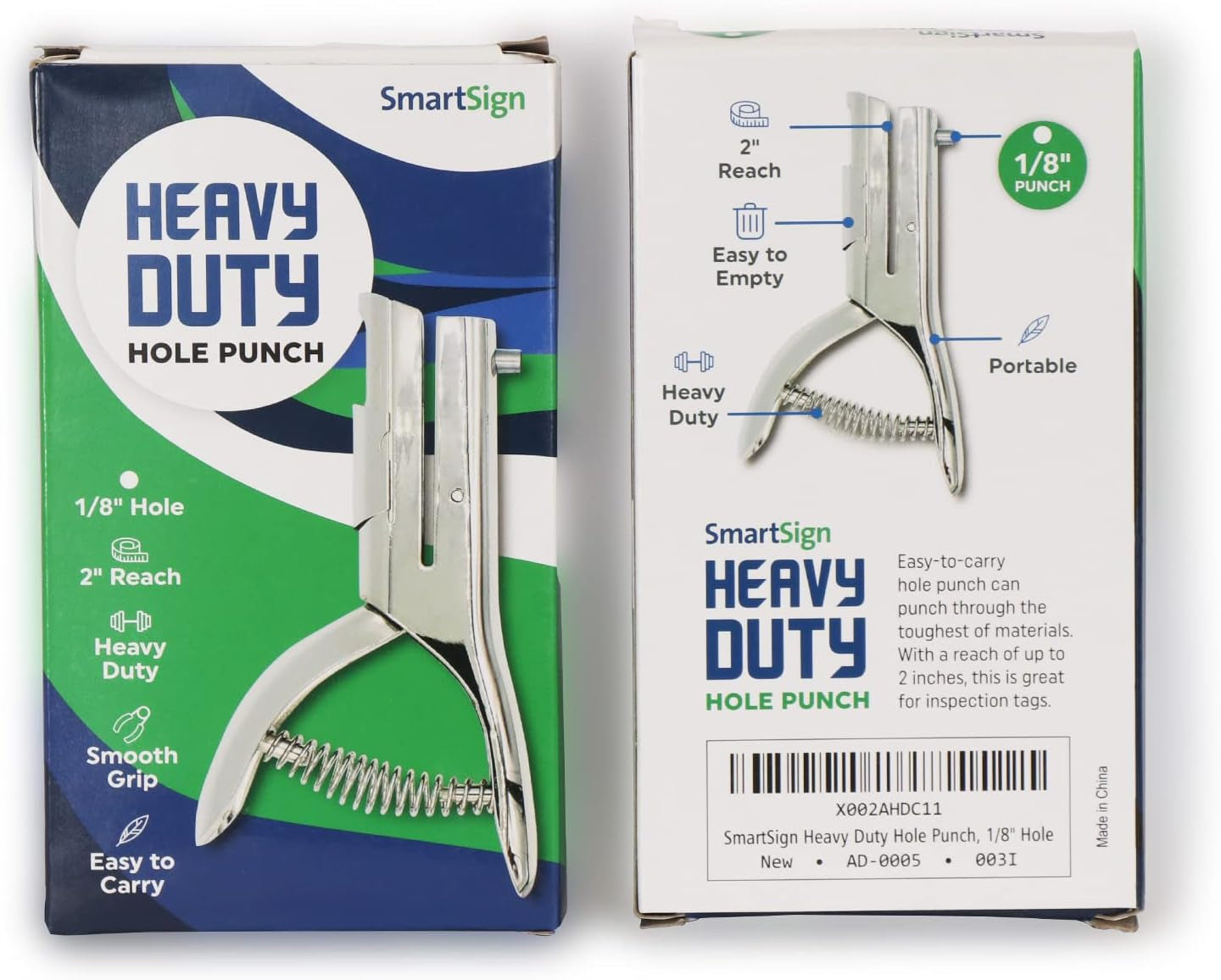 Single Hole Heavy Duty Hand Held Hole Punch - 1/8 Inch (3 Mm) Hole Punch, 2 Inch Reach, for Id Card, PVC Card, Badge, Foil, 5" Tall, Silver
