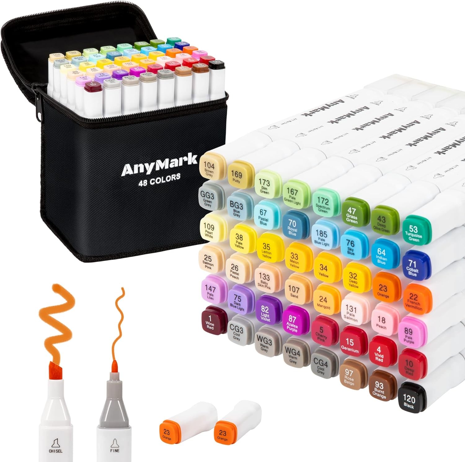 48 Colors Alcohol Markers, Markers Set, Dual Tip Alcohol Based Art Markers for Kids Adults Coloring Drawing, Chisel & Fine