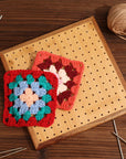 7.8" Crochet Blocking Board with 20 Pins/Pegs, Blocking Board for Crocheting Knitting, Bamboo Granny Square Blocking Boards for Crochet Projects, Wooden Crocheting Accessories Gifts for Crocheters