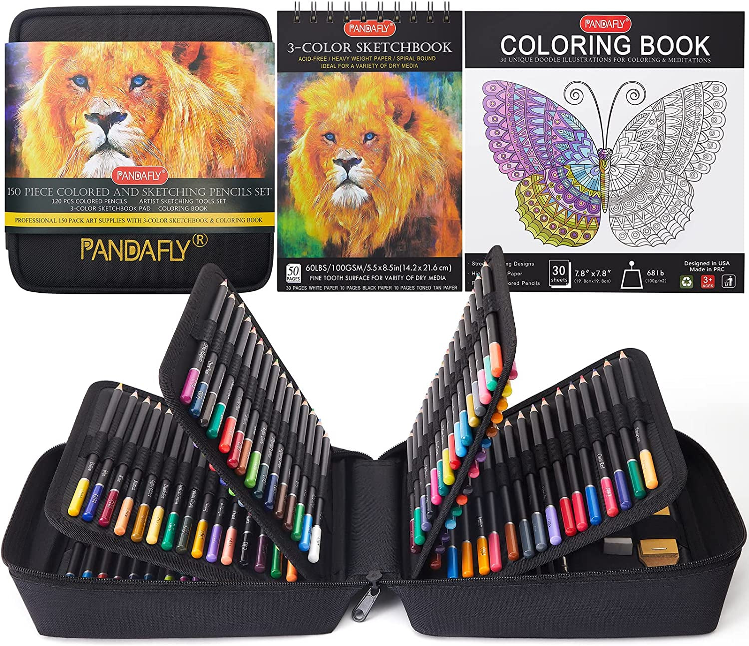 150 Colored Pencils Set for Adults Coloring Books with 3-Color Sketchbook, Graphite, Charcoal Pencils for Drawing Sketching Blending Shading, Quality Soft Core Oil Based