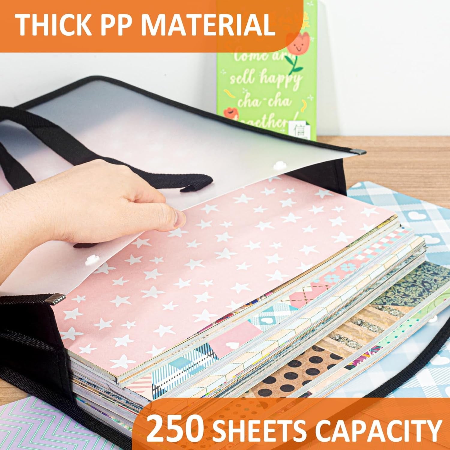 Expandable Scrapbook Paper Storage Organizer, Black Paper Folio for 12 X 12 Sheets, Scrapbook Paper Storage Organizer with Portable Handle, 3 Pack