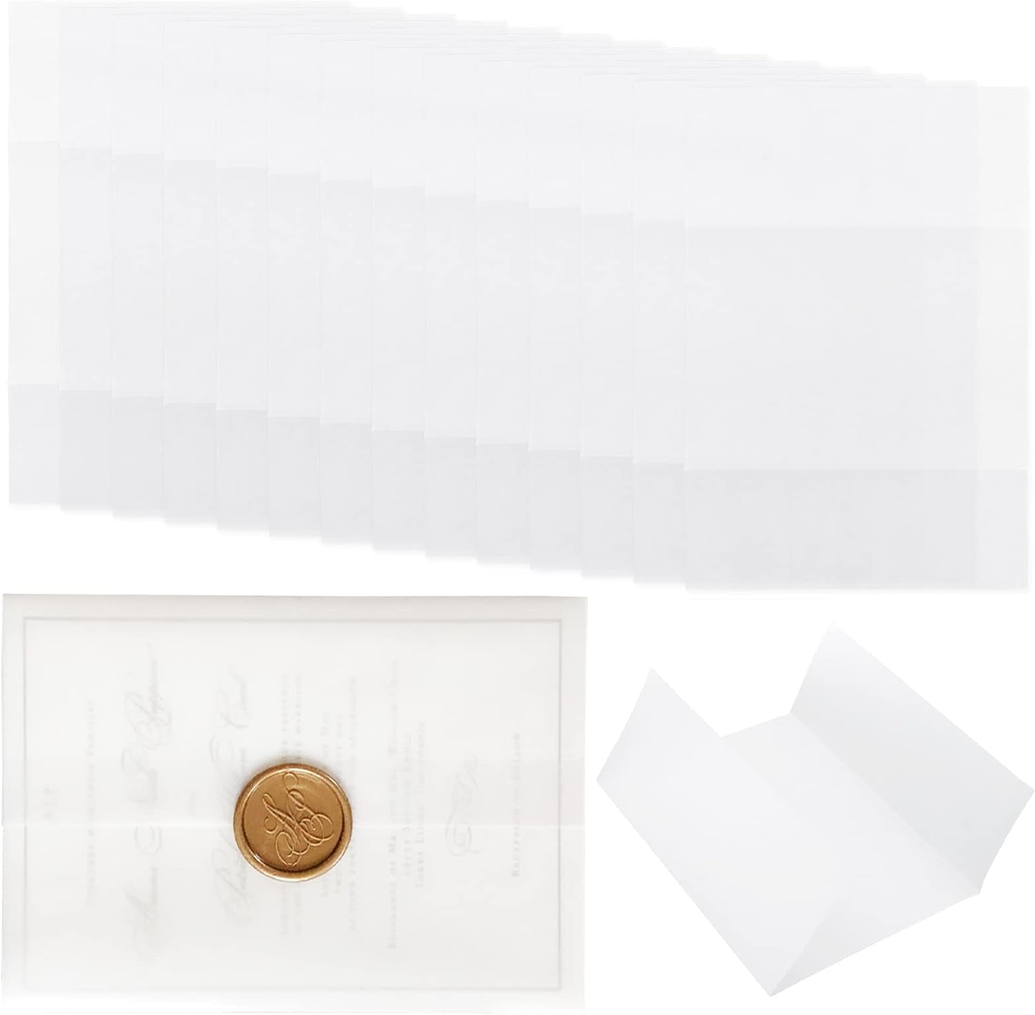 70 Pack Pre-Folded Vellum Jackets for 5X7 Invitations, Vellum Paper 5X7 for Invitations, Transparent Paper Vellum Envelopes for Wedding Invitations Wraps - Translucent Birthday Invitation Paper