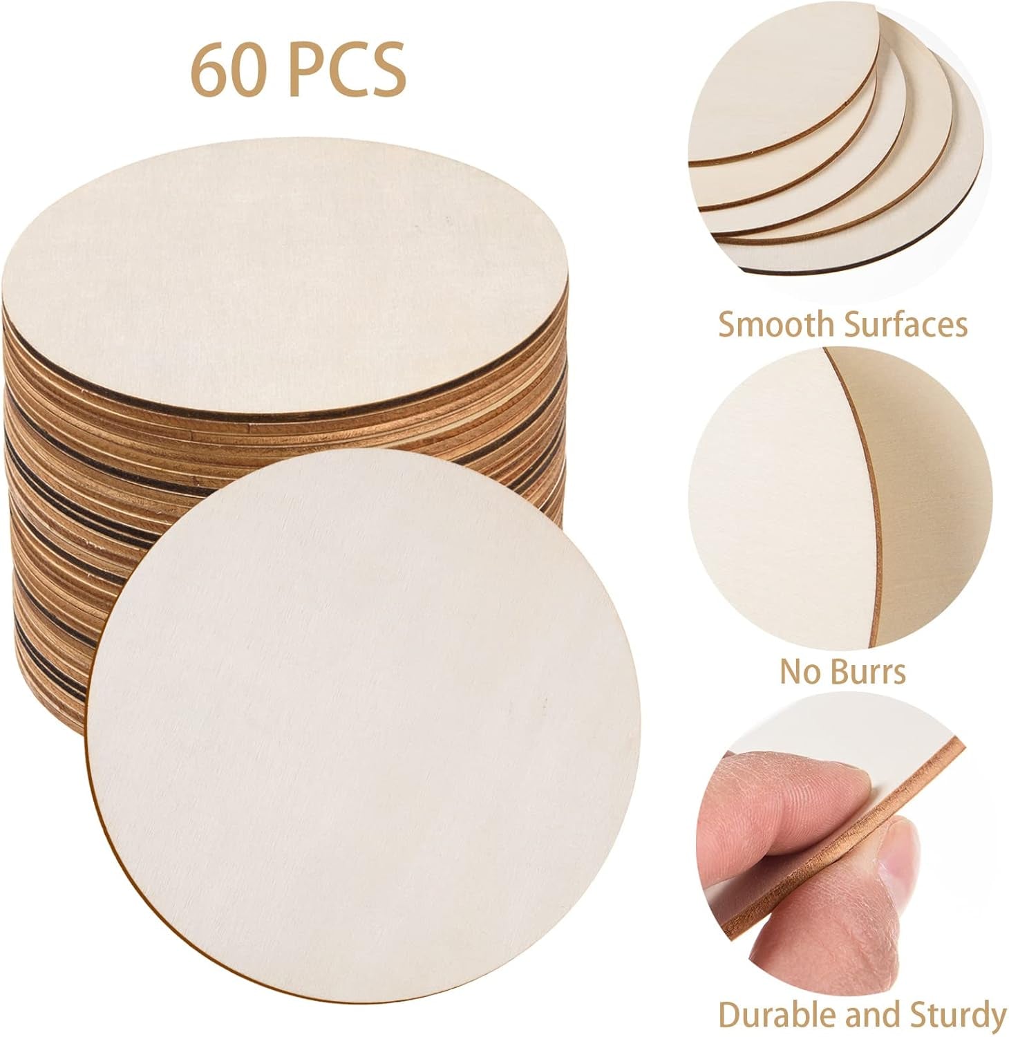 60 Pcs 6 Inch Wood Circles for Crafts Unfinished Wood Circles Wood Rounds Natural round Wooden Disc Cutouts Blank Wood Circle Slices for DIY Crafts, Coaster, Painting, Engraving, Home Decor