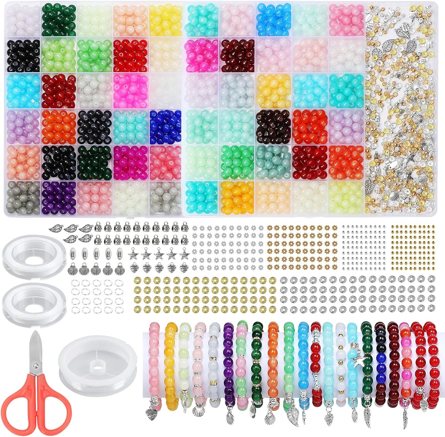 2005PCS 60 Colors Glass Beads for Jewelry Making 8Mm Glass Beads for Bracelets round Beads Bracelet Making Kit for DIY Crafts Gifts Suitable for Women Adults Birthday Party