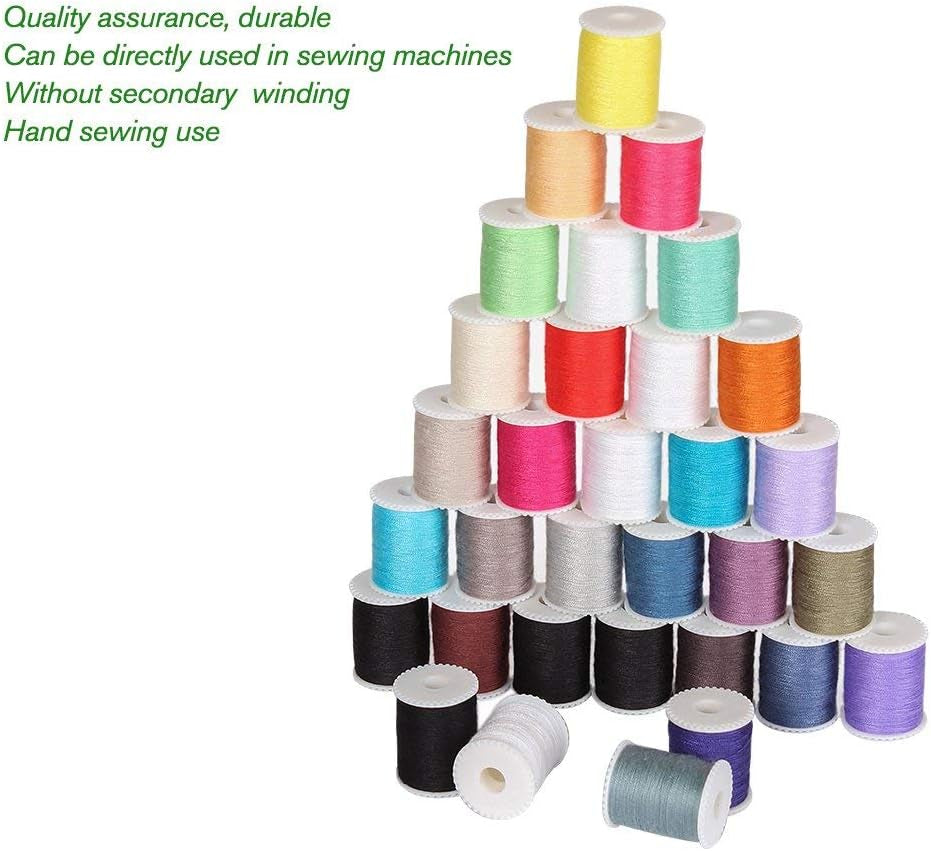 60 Pcs Bobbins Sewing Thread Kit, Polyester Mini Bobbins and Thread Spools for Hand &amp; Machine Sewing