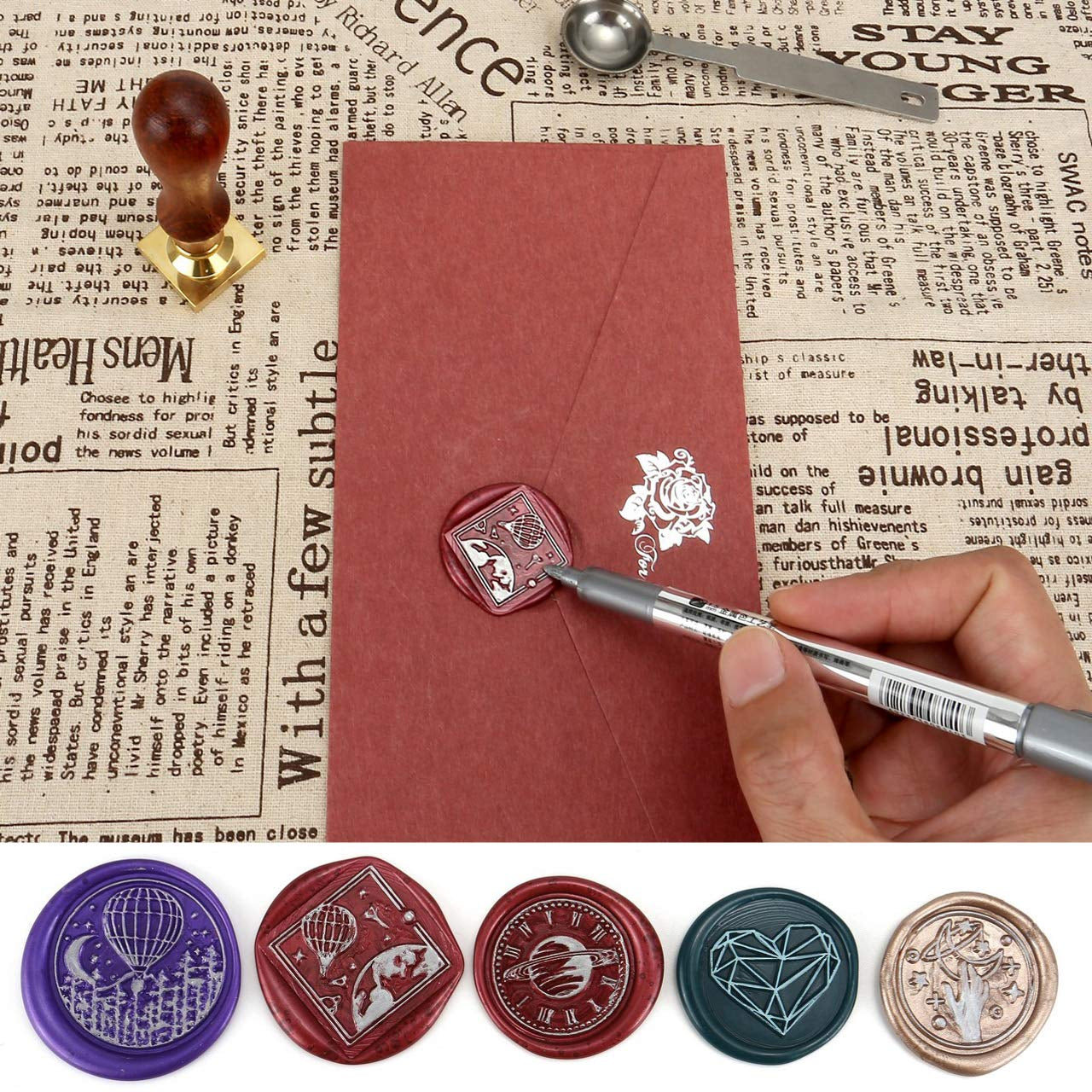 Wax Seal Pen Kit,  4 Pieces Metallic Pen for Decorating Sealing Stamp Wedding Invation Seals
