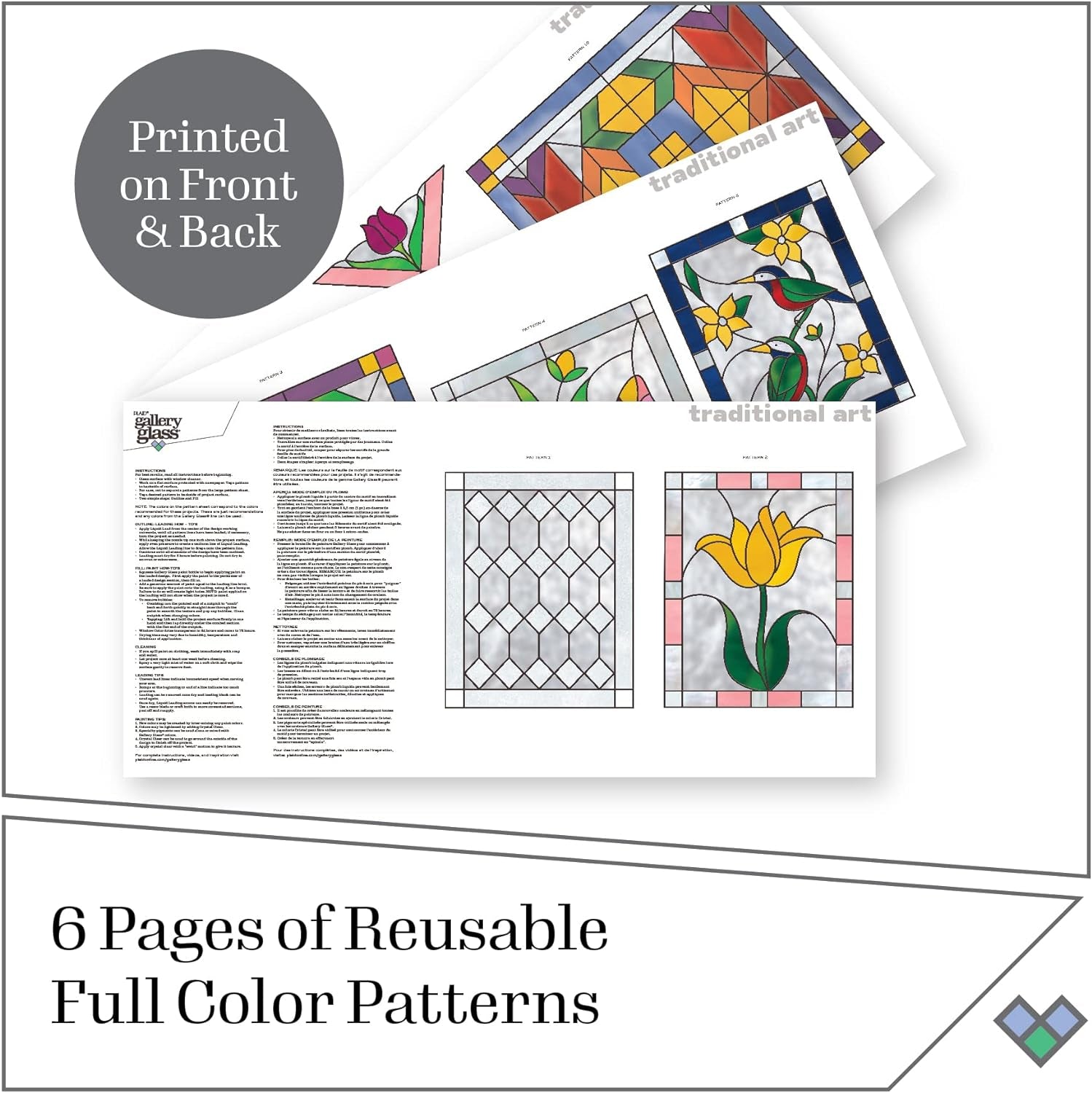 PROMOGGSTR22 Stained Glass Painting Starter Kit, 10 Piece Set Including 6 Colors, 1 Bottle of Liquid Leading, 2 Plastic Surfaces and 1 Pattern Pack of 20 Molds