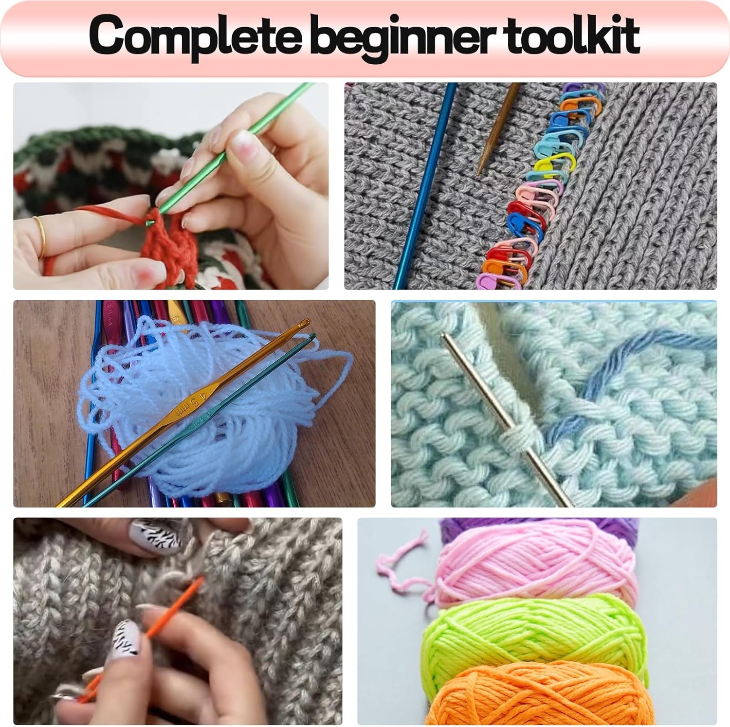 336Pcs Crochet Kit for Beginners, Crochet Kit with 1500 Yards 30 Colors Yarn for Crocheting, Beginner Crochet Kit for Adults Kids, Knitting Crochet Accessories Include 30Pcs Crochet Hooks Crochet Bag