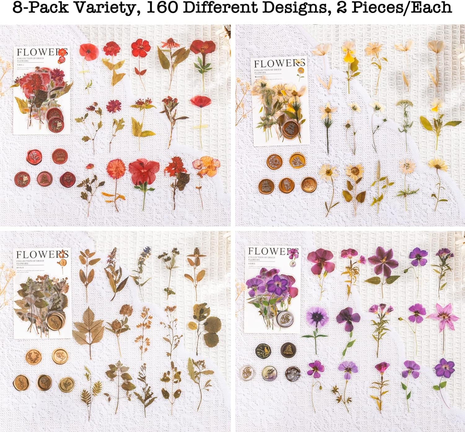 Pressed Flower Themed Stickers Set (320 Pieces) Dried Flowers Resin Stickers Decals Floral Botanical Journaling Stickers for Scrapbook Supplies Junk Journal Bullet Journal Planner Laptops