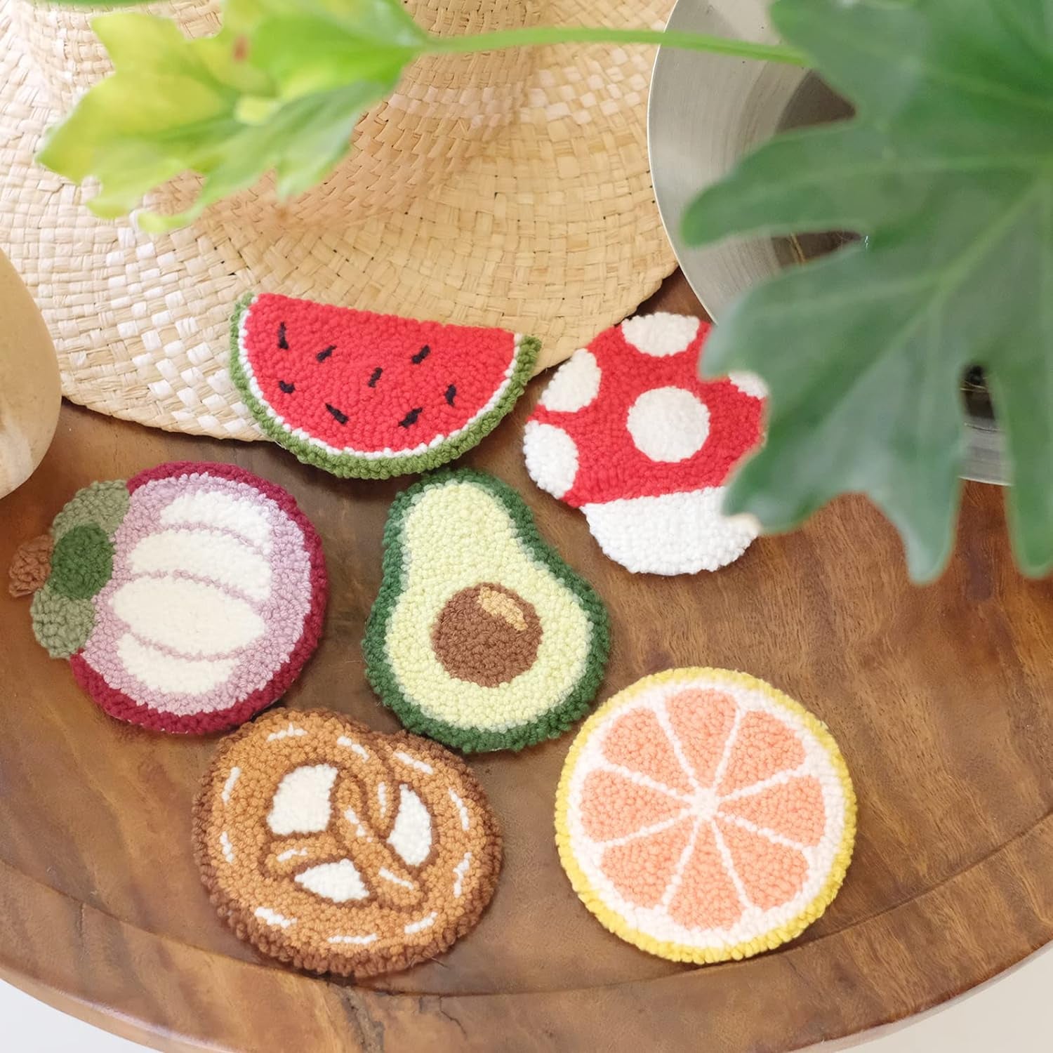 6PCS Embroidery Punch Needle Food Series Refrigerator Magnets Set, Rug Punch Decoration DIY Kit for Children and Adult Beginner