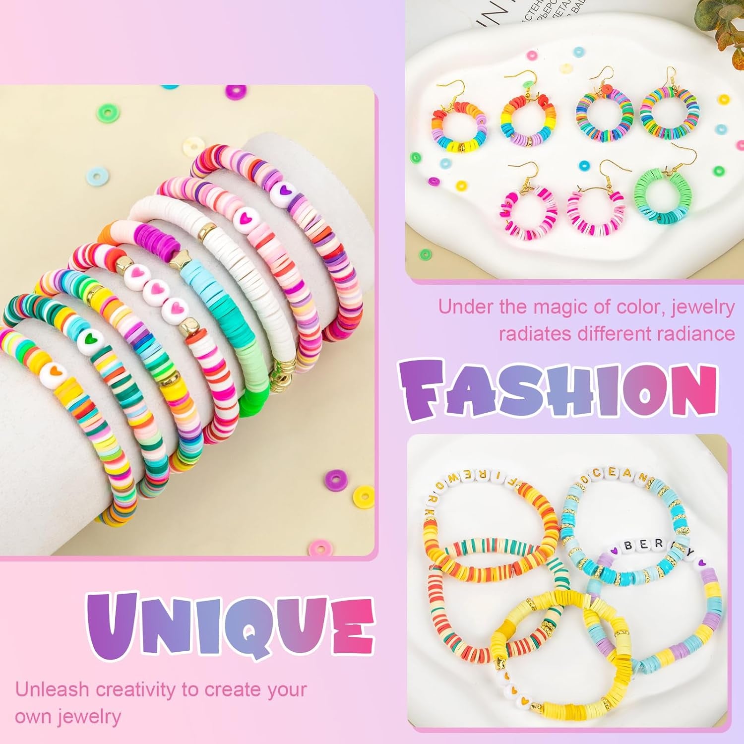 21100 Pcs Clay Beads Bracelet Making Kit, 120 Colors 6 Boxes Flat Heishi Friendship Bracelet Kit with Letter Beads, Accessories Gift for Girls, SKU-041-1-A