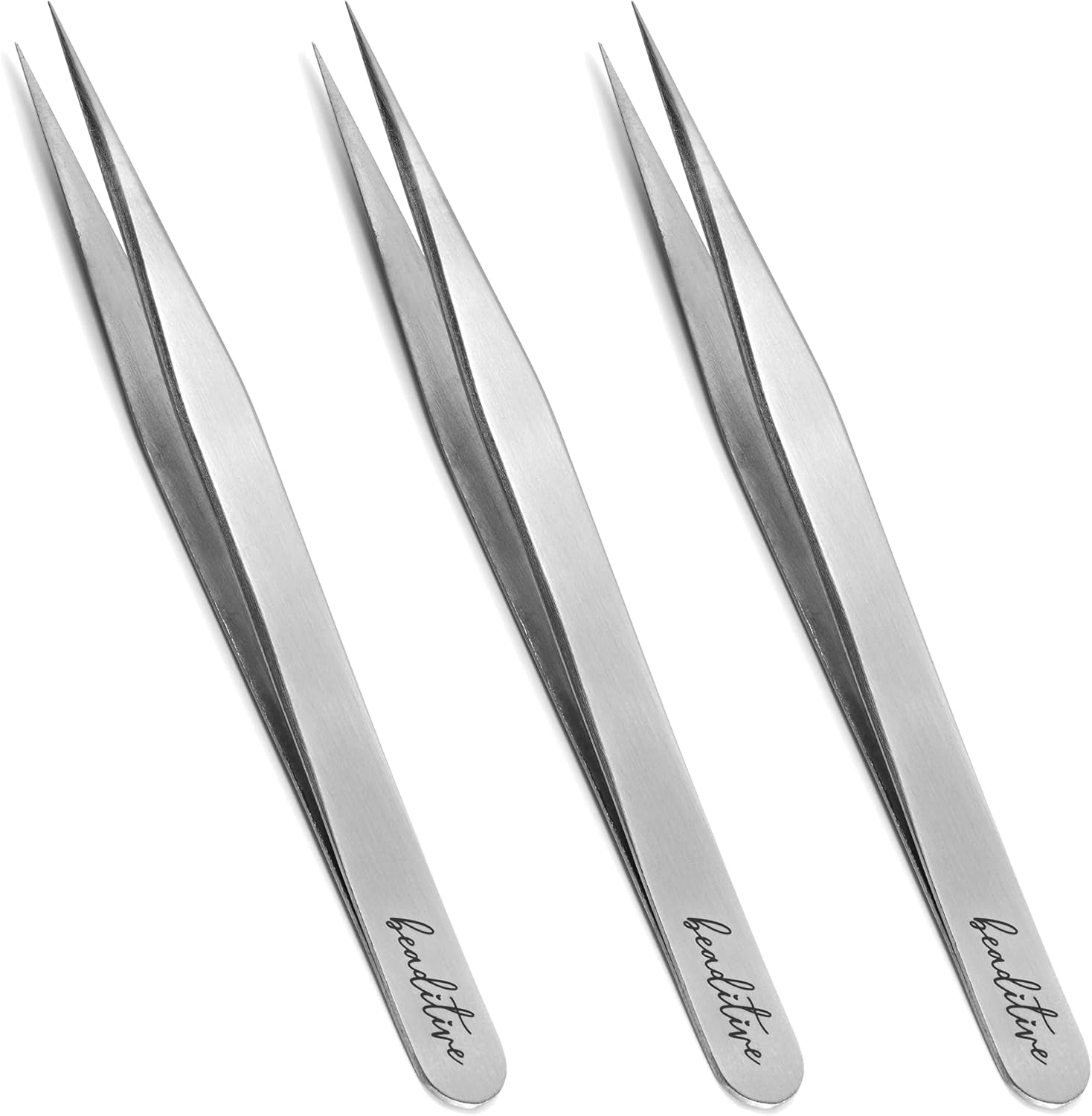 High Precision Tweezers 3 Pack - 4.7" Craft Tweezers for Sewing, Beading & DIY Crafts - Non-Serrated Jewelry Tweezer Set with Fine Point Tips - Stainless Steel Needle Nose Hobby Tweezers