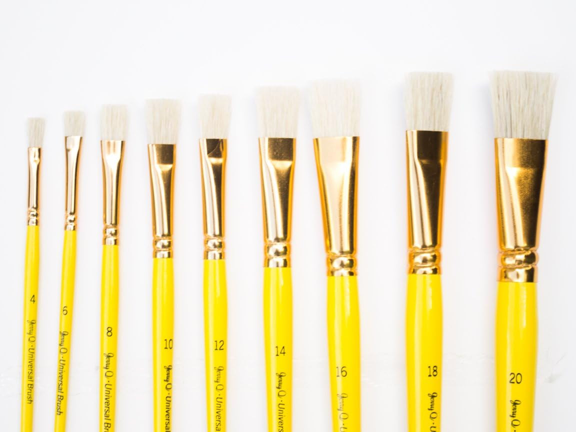 18 Pcs Pure Natural Hog Bristle Brush Set for Oil, Acrylic, Tempera. Short Wood Handles JQ181