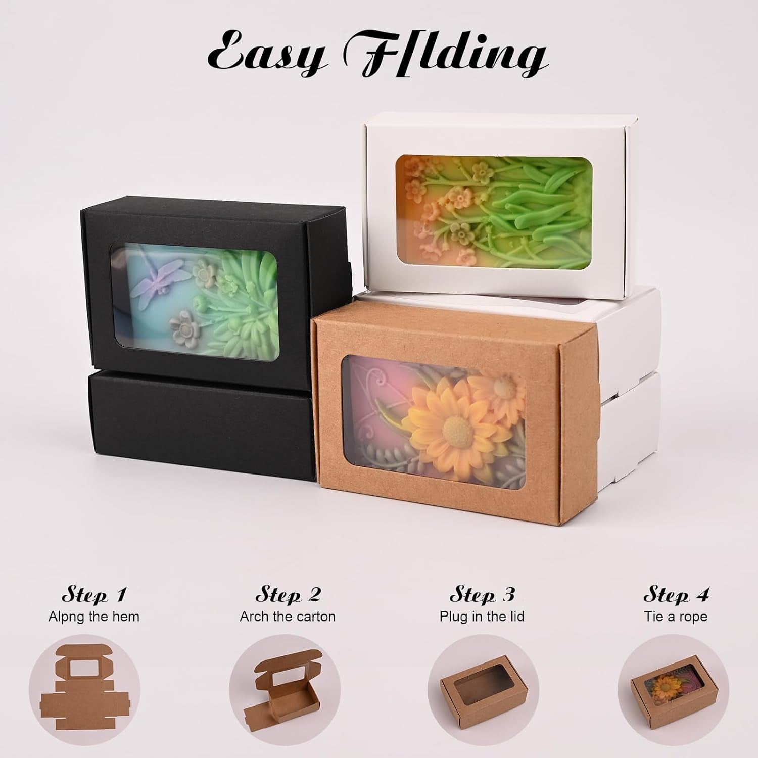 30 Pcs Soap Boxes for Homemade Soap,3.54 X 2.36 X 1.2 Inch Soap Boxes with Window,3 Colors Kraft Soap Packaging Boxes Supplies